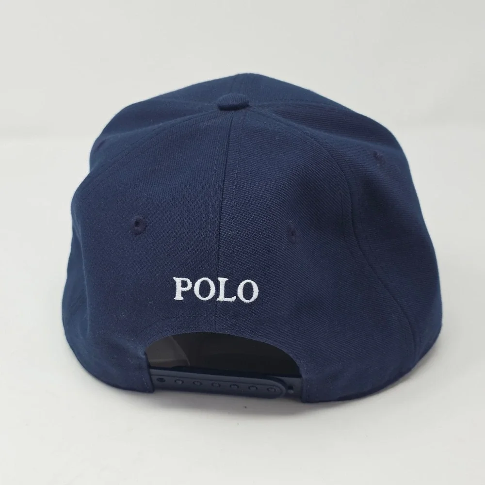 Polo Ralph Lauren Navy Blue Baseball Cap White Embroidered Pony Snapback Hat